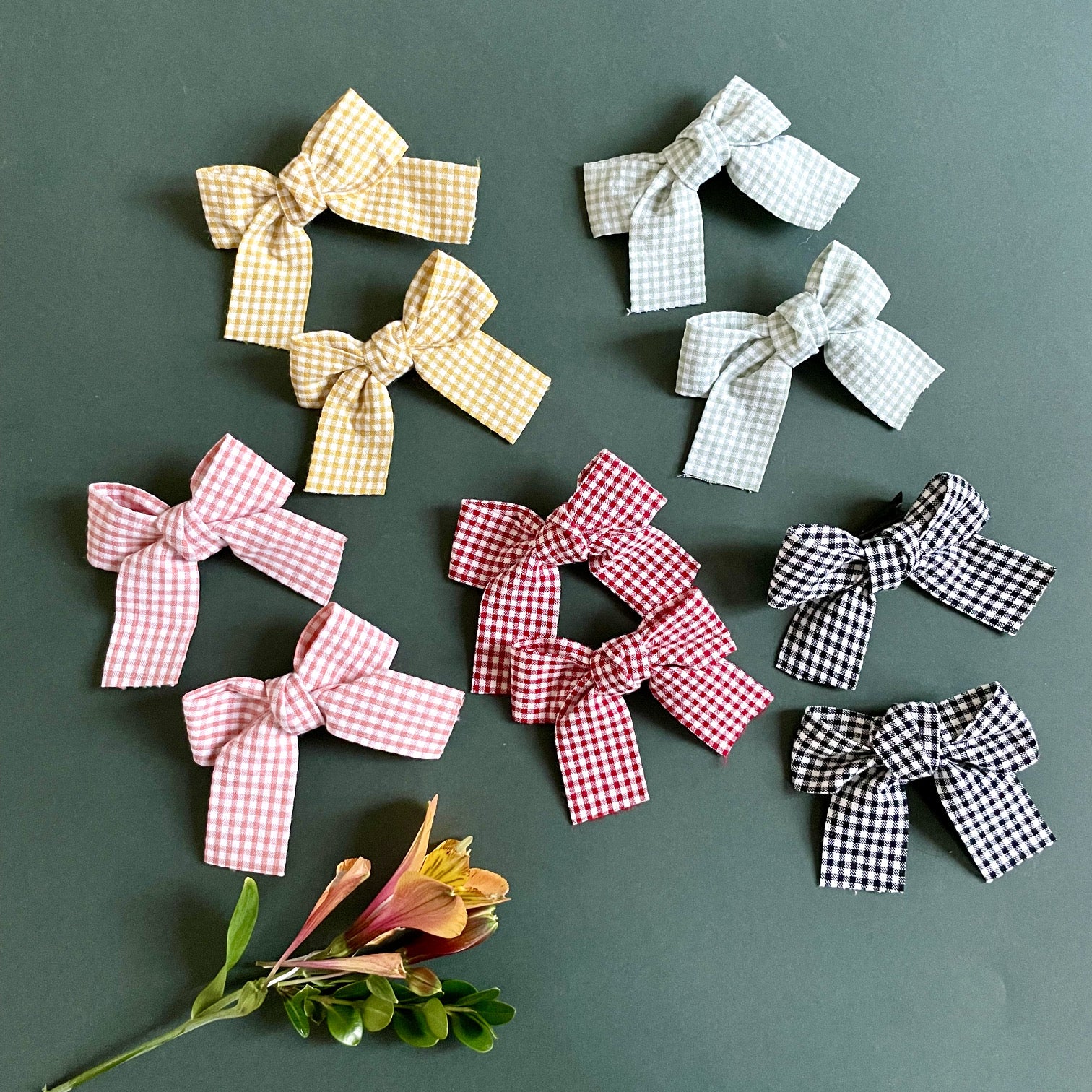 Girls Hair Clips-Green & White Check - iszi ONLINE
