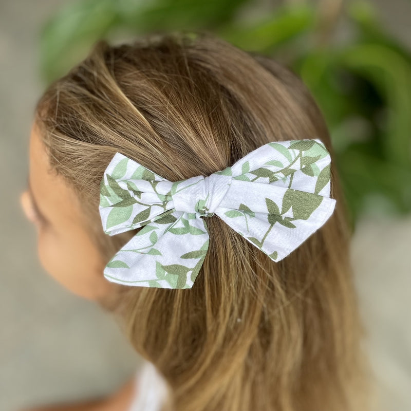 Large Girls Hair Clips- Green and Pink Floral - iszi ONLINE