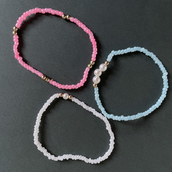  Girls Bracelet / Anklet - white, blue and pink