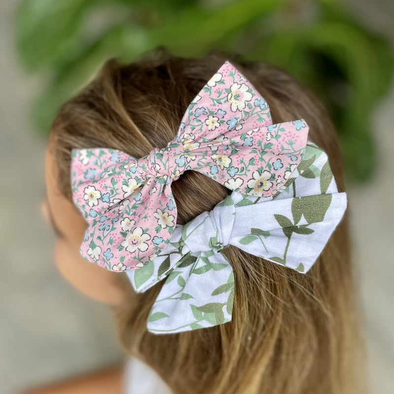 Large Girls Hair Clips- Green and Pink Floral - iszi ONLINE