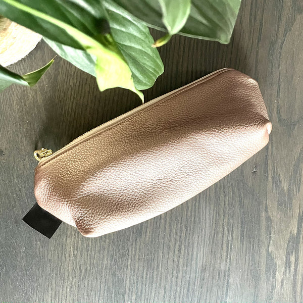 Leather Pencil Bag - Small Pink Metallic