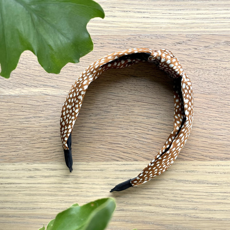 Speckle Silk Knot Alice Band - Caramel side view