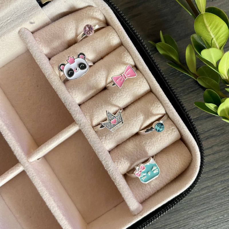 Girls Panda  and Pink Rhinestone Rings