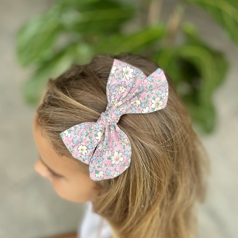 Large Girls Hair Clips- Green and Pink Floral - iszi ONLINE