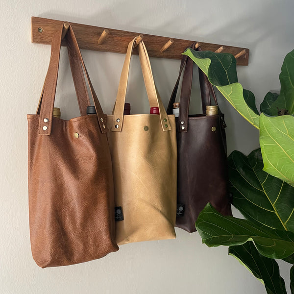 Leather Wine Bag- Double Tan