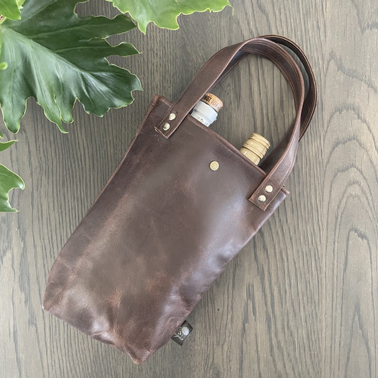 Leather Wine Bag - Double Brown - iszi ONLINE