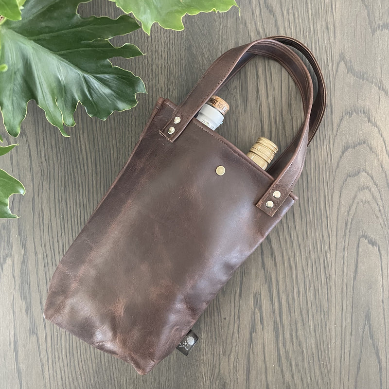 Leather Wine Bag - Double Brown