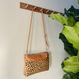Double Tan Leopard Print Leather Handbag