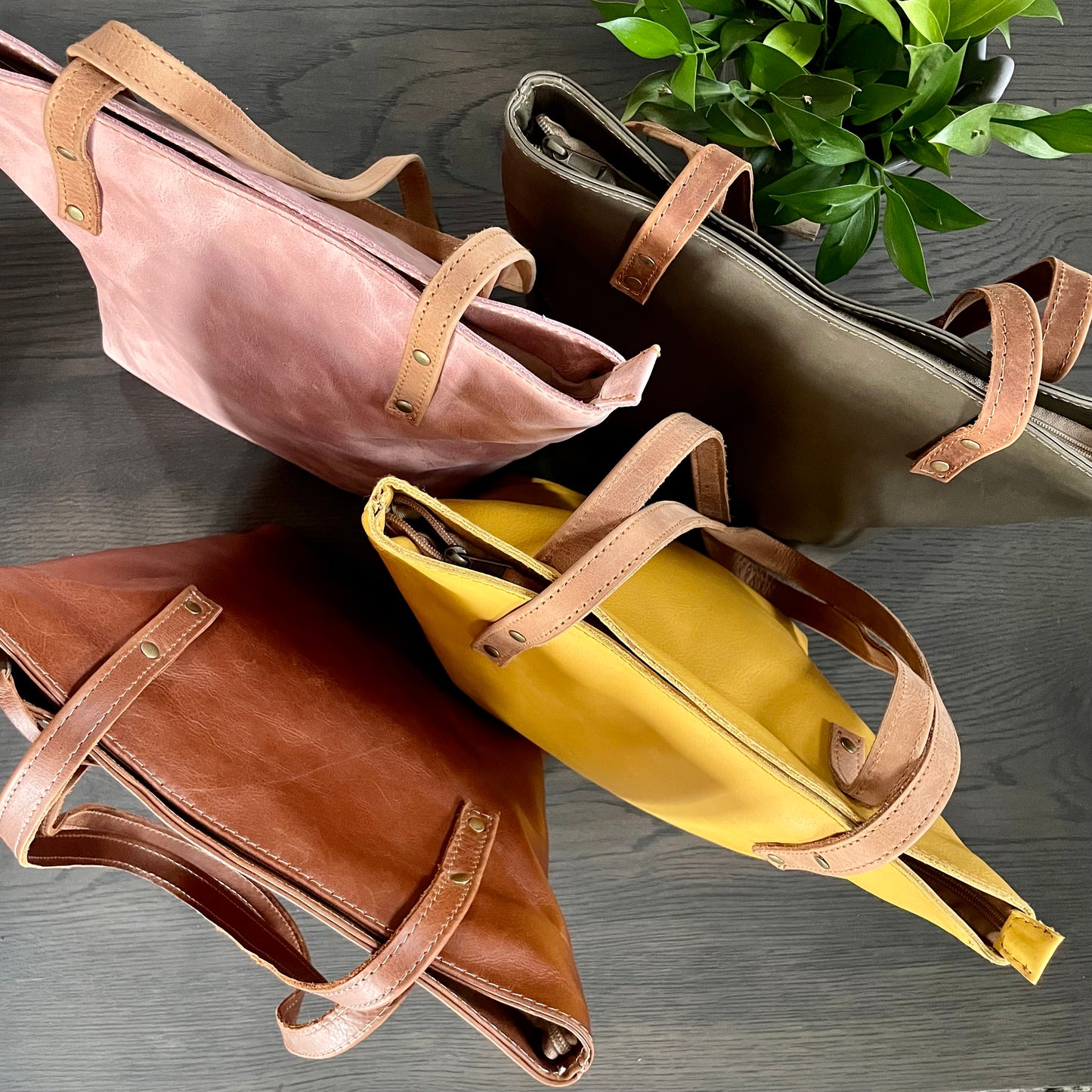 Olive Leather Tote Bag - iszi ONLINE