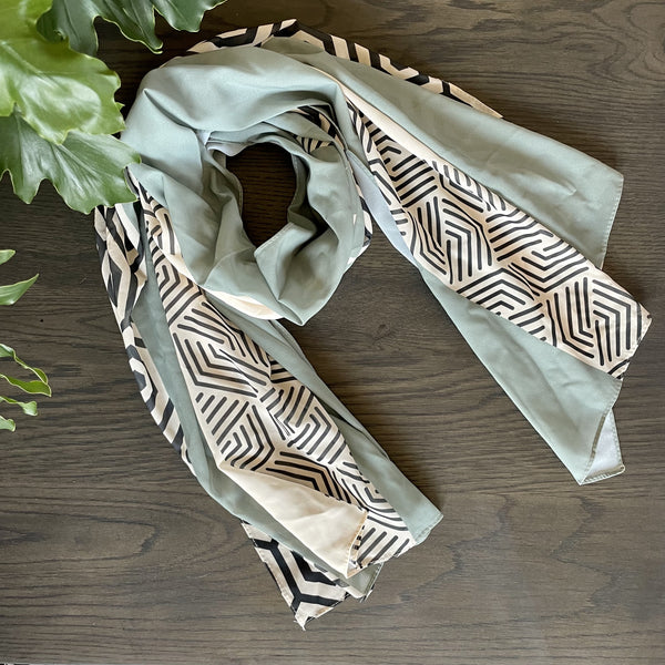 Sheer Turquiose, black and white geometric scarf