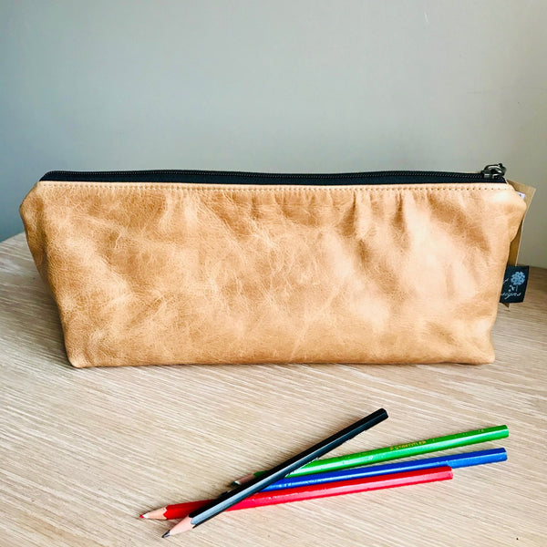 Leather Pencil bag - Large Tan