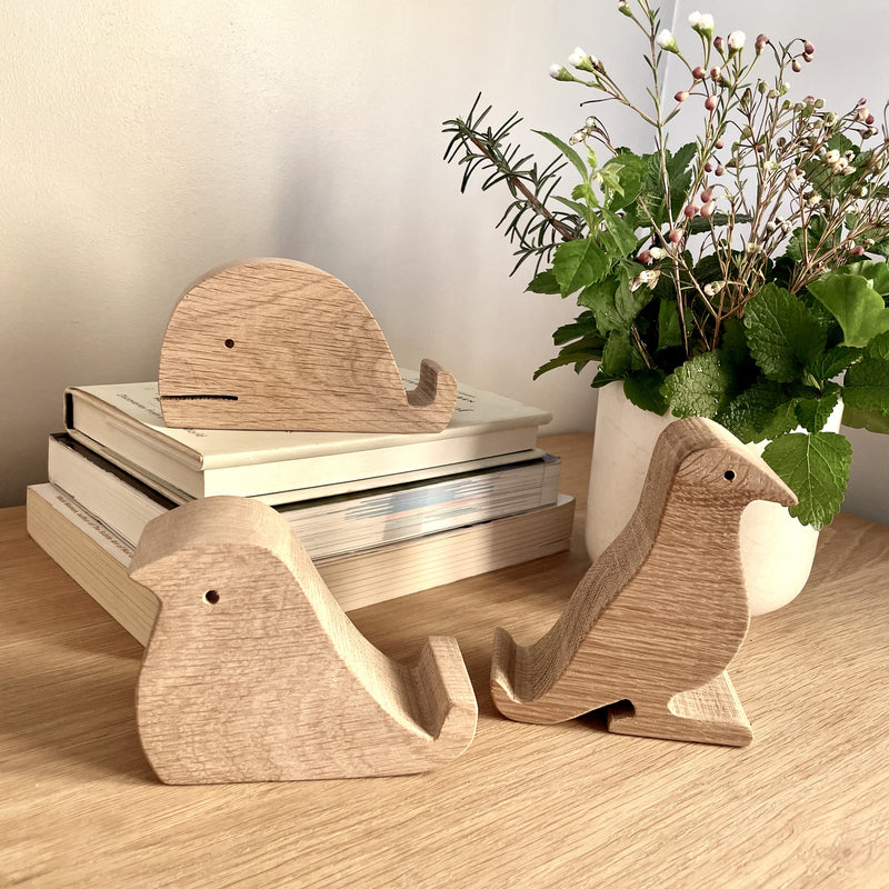 Wooden animal phone stands