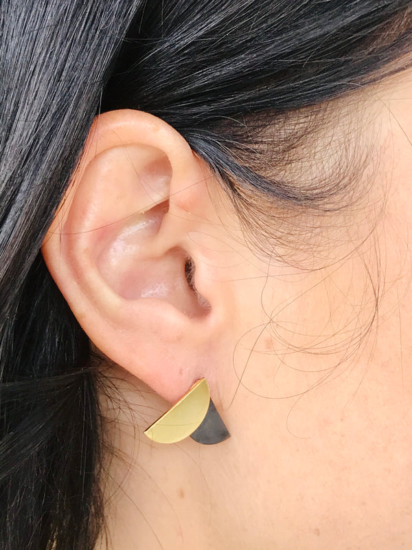 Dancing Disc Earrings - Charcoal and Gold