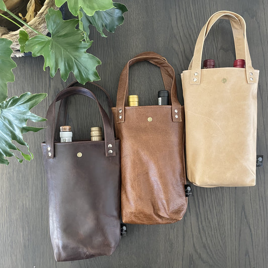 Leather Wine Bag - Double Brown - iszi ONLINE