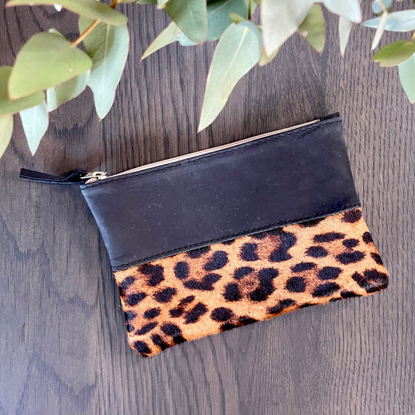 Black Leather Leopard Print Bag
