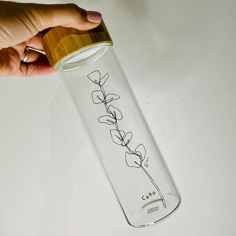 Glass water bottle - Eucalyptus Leaf