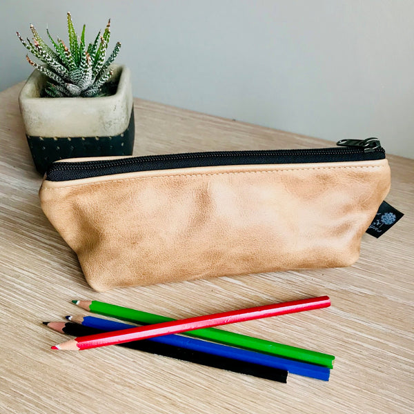 Leather Pencil Bag - Small Tan
