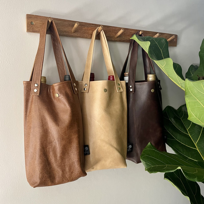 Leather Wine Bag - Double Brown