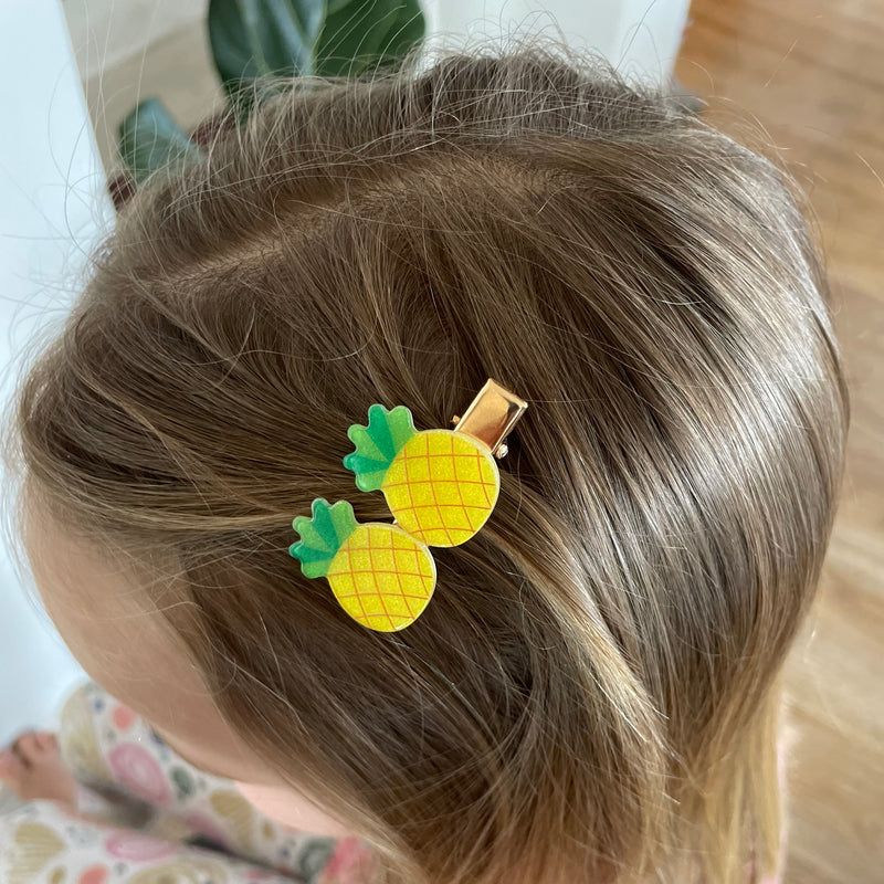 Girls Cartoon Hair Clips - Pineapple, Lemon, Flowers
