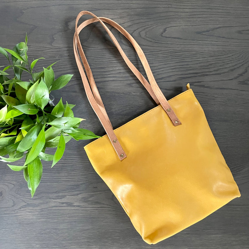 Mustard Leather Tote Bag